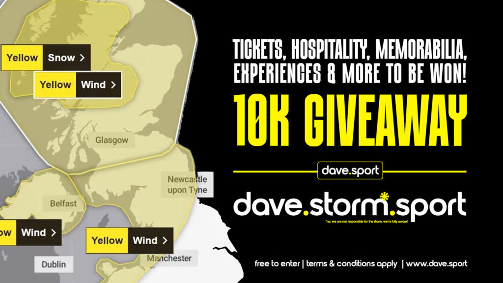 MET OFFICE: Dave.Storm to affect UK sport this weekend, Dave.Sport announce £10,000 giveaway in partnership with ReadTottenham