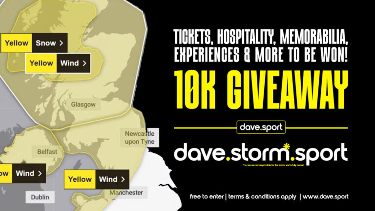 MET OFFICE: Dave.Storm to affect UK sport this weekend, Dave.Sport announce £10,000 giveaway in partnership with ReadTottenham