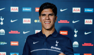 Mateus Fernandes pictured after completing his Tottenham transfer from West Ham