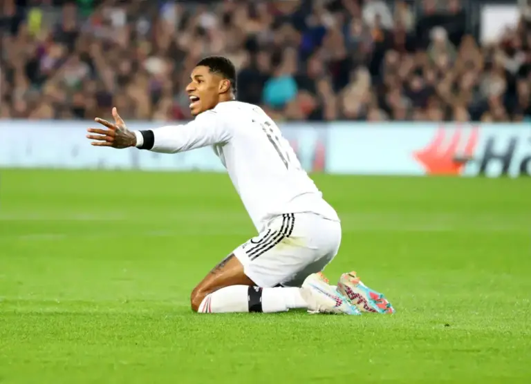 Marcus Rashford appeals to the referee while playing for Manchester United