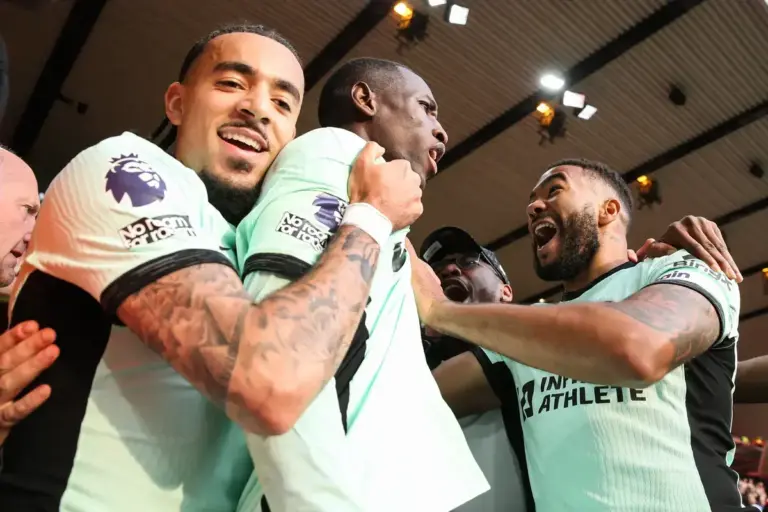 Nicolas Jackson celebrates a goal with Chelsea teammates